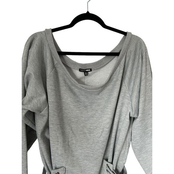 Fashion Nova Dress Size 1X Grey Rise and Grind Corset Long Sleeve Mini - Picture 2 of 12